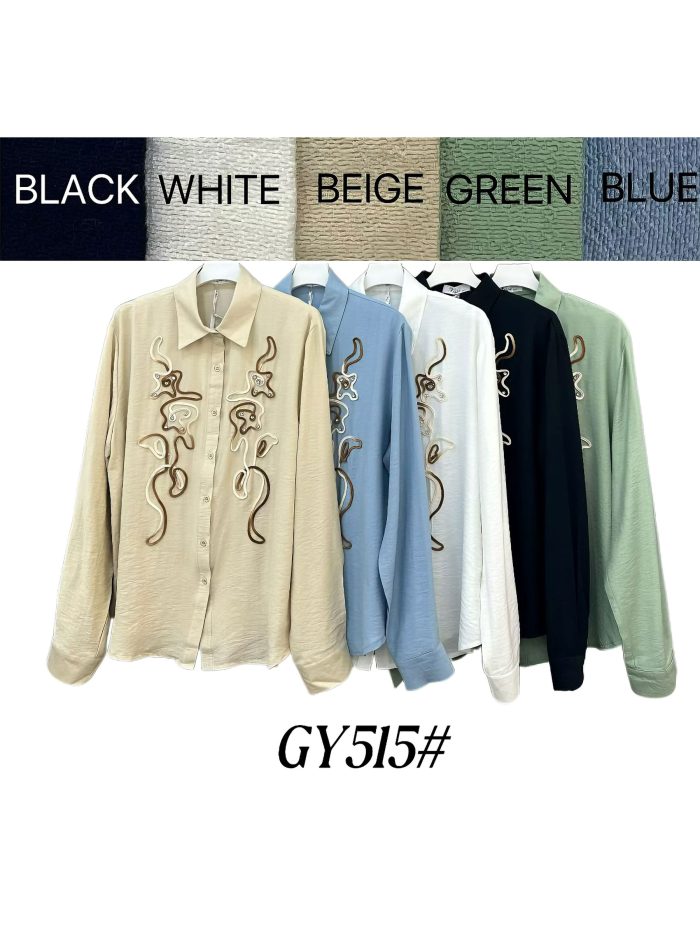 Besticktes Hemd mit erhabenem Muster und Knöpfen