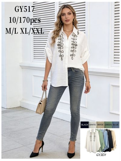 Camisa bordada de hojas 2