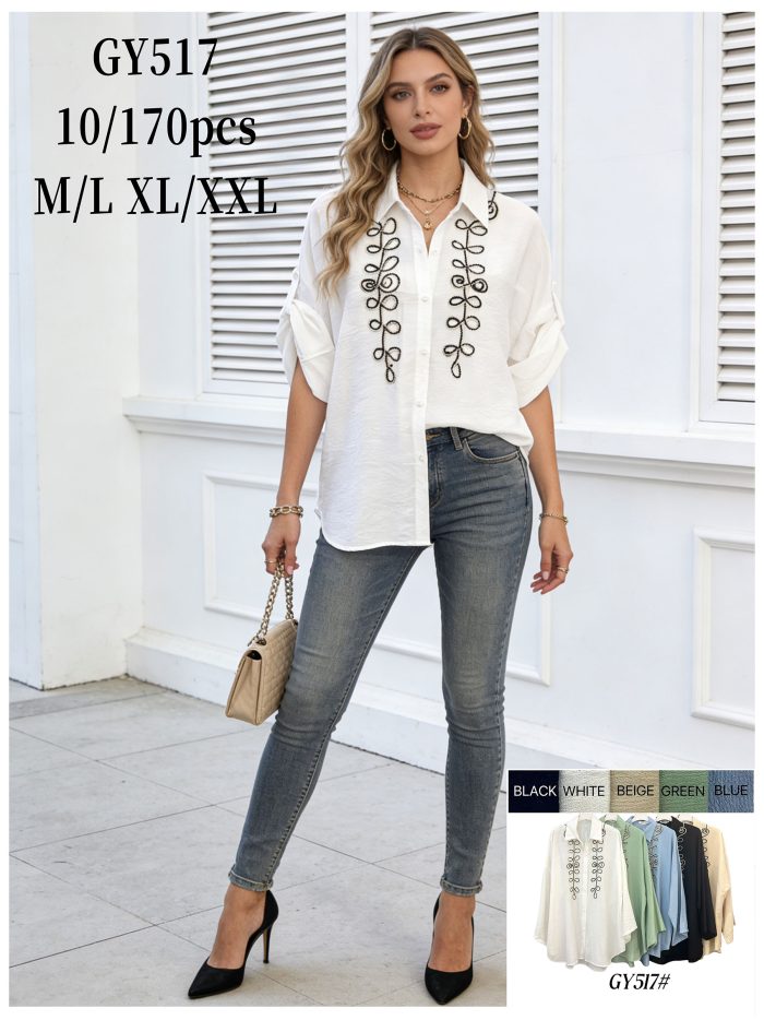 Camisa bordada de hojas