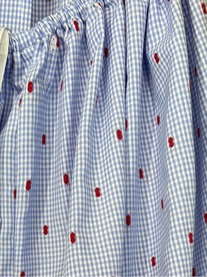 Vestido midi tirantes topitos bordados con lazo espalda