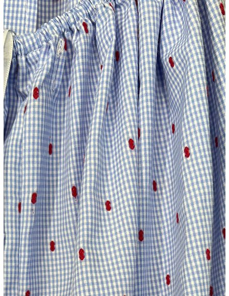 Vestido midi tirantes topitos bordados con lazo espalda