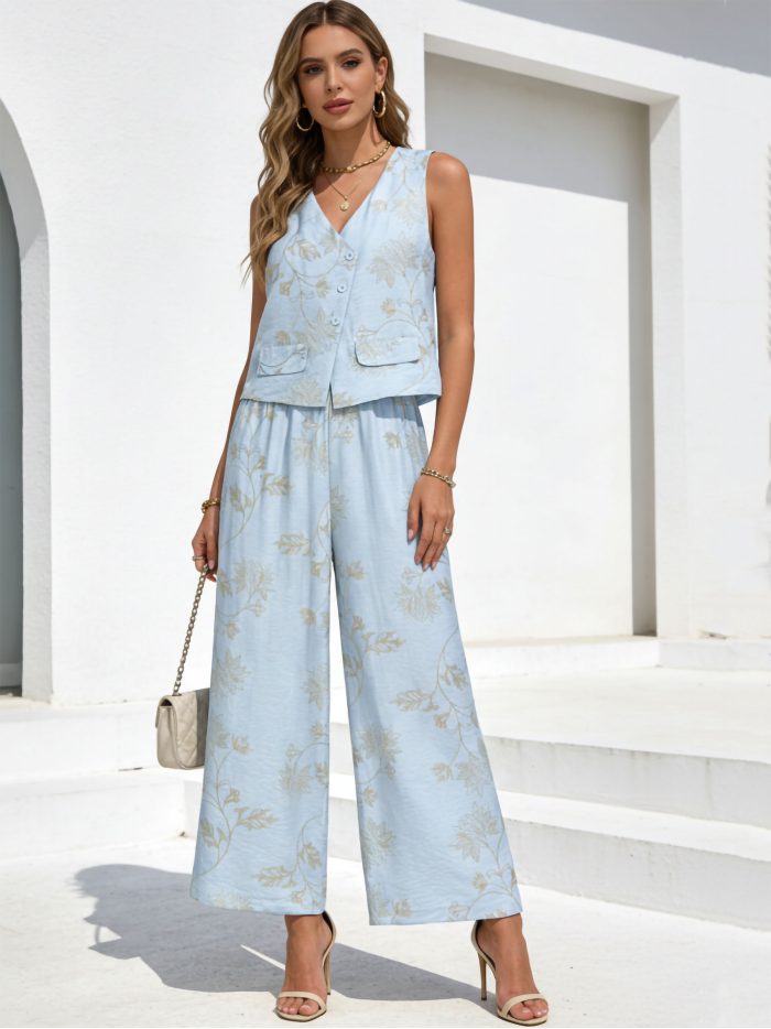 Conjunto estampado floral: chaleco y pantalón