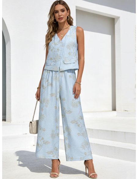 Conjunto estampado floral: chaleco y pantalón