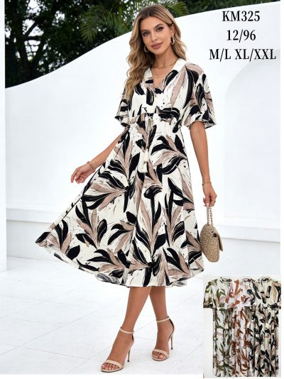 Vestido midi estampado hojas con lazo borlas 2