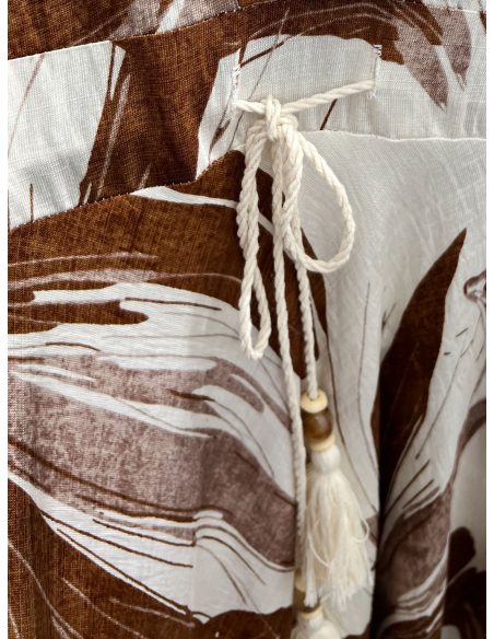 Vestido midi estampado hojas con lazo borlas