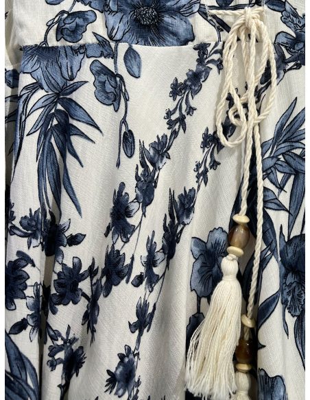 Abito midi con stampa floreale e fiocco con nappe