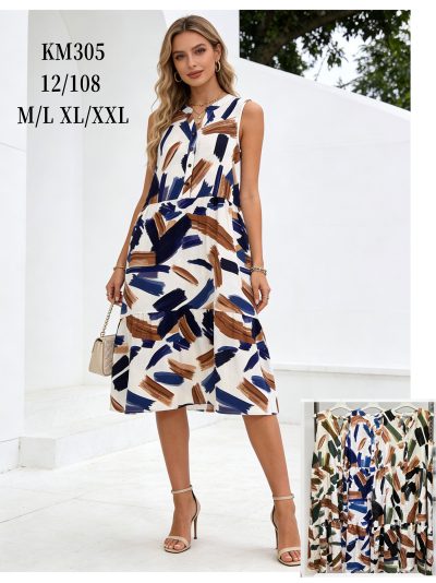 Vestido midi sin mangas estampado con botones 2