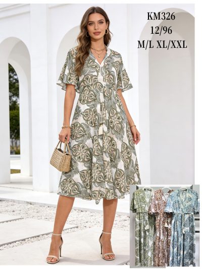 Vestido midi estampado con manga volante y cordón 2