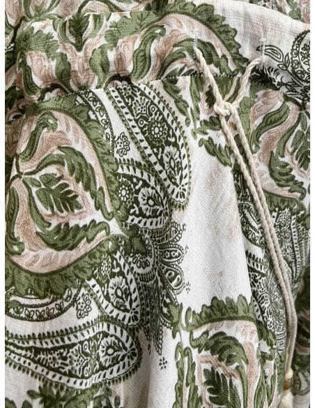 Vestido midi estampado con manga volante y cordón