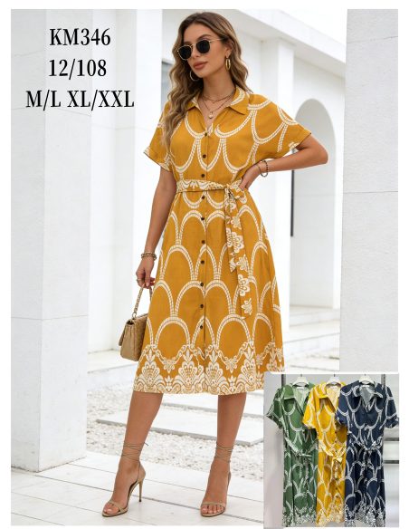 Vestido camisero midi estampado con cinturón