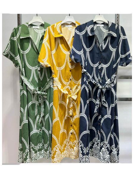 Vestido camisero midi estampado con cinturón