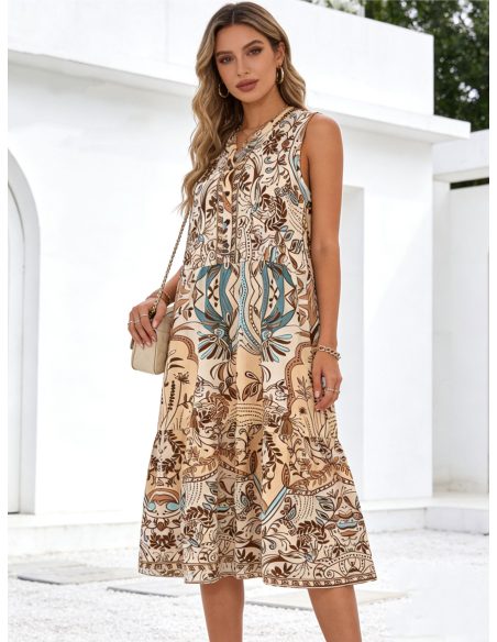 Vestido midi sin mangas estampado boho