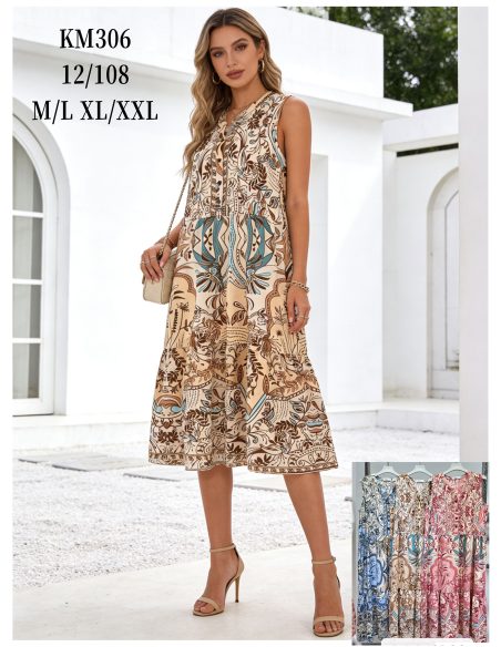 Vestido midi sin mangas estampado boho