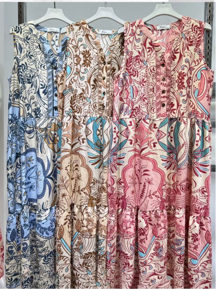 Vestido midi sin mangas estampado boho