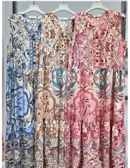 Vestido midi sin mangas estampado boho