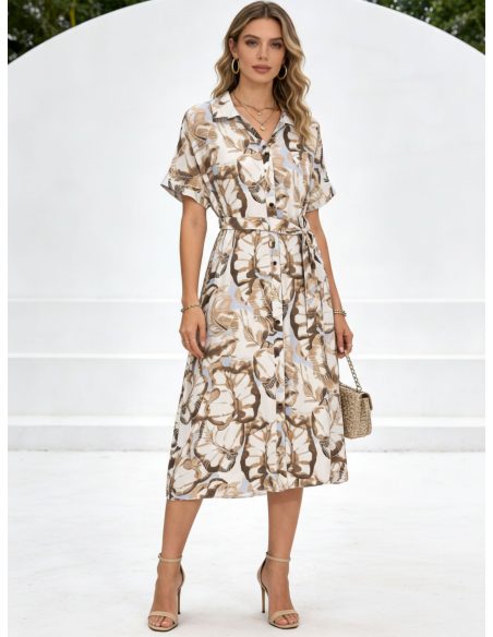 Abito midi stampato con cintura