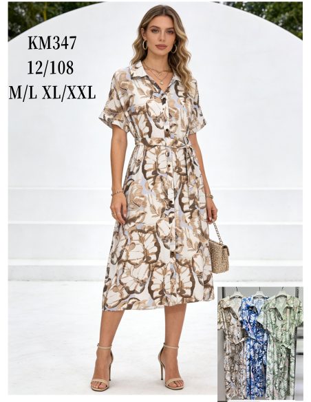 Abito midi stampato con cintura