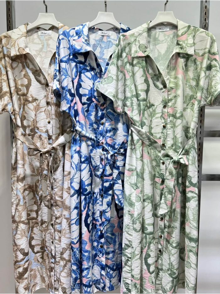 Abito midi stampato con cintura