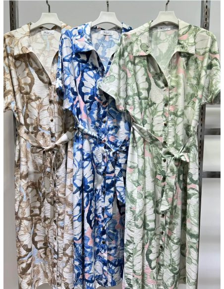 Abito midi stampato con cintura