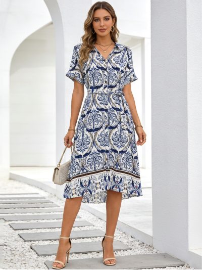 Vestido camisero midi estampado con cinturón