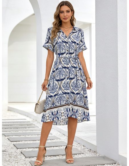 Bedrucktes Midi-Hemdkleid mit Gürtel