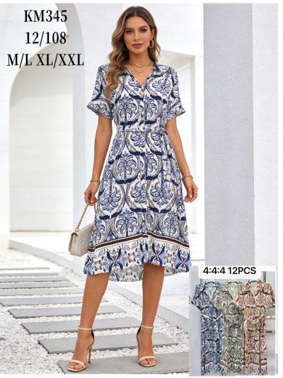 Vestido camisero midi estampado con cinturón 2