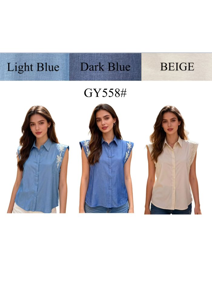 Ärmelloses Hemd mit Blumenstickerei an den Schultern