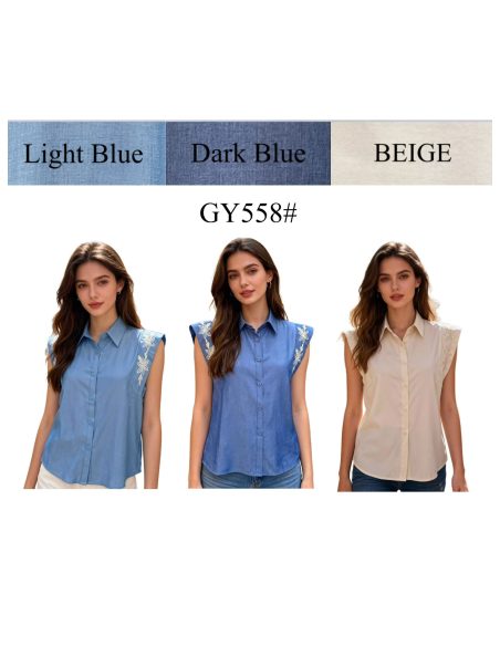 Ärmelloses Hemd mit Blumenstickerei an den Schultern