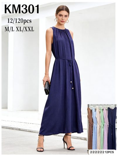 Vestido largo fluido sin mangas con cinturón 2