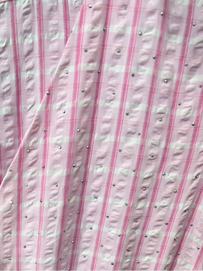 Vestido midi vichy con strass y manga volantes