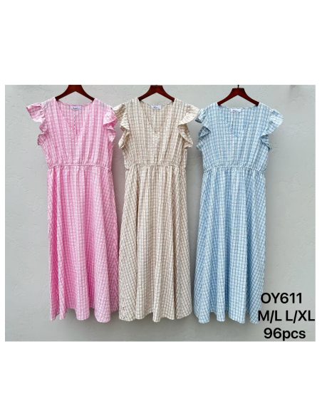 Vestido midi vichy con strass y manga volantes