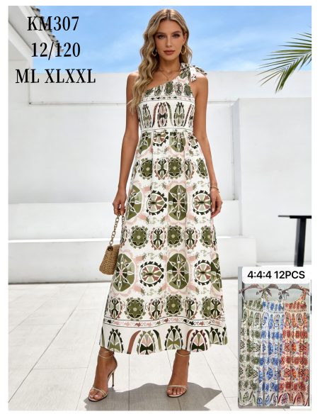 Vestido largo estampado frunces asimétrico