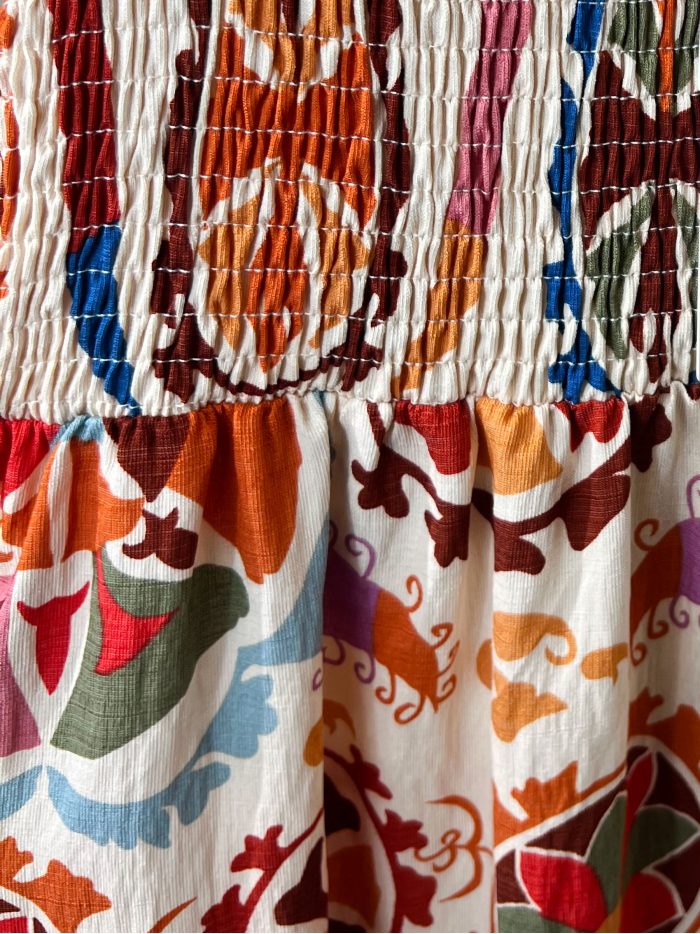 Vestido largo estampado frunces asimétrico