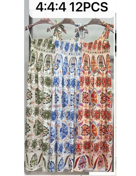 Vestido largo estampado frunces asimétrico