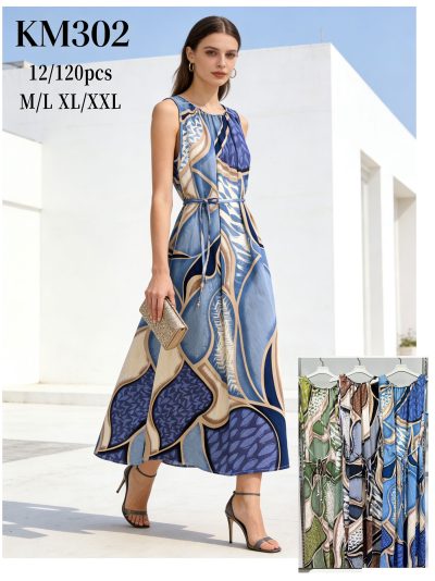 Vestido midi sin mangas estampado con cinturón 2