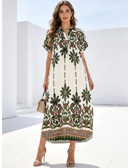 Vestido midi boho con cenefa estampada