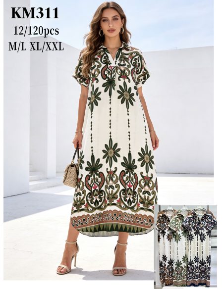 Vestido midi boho con cenefa estampada