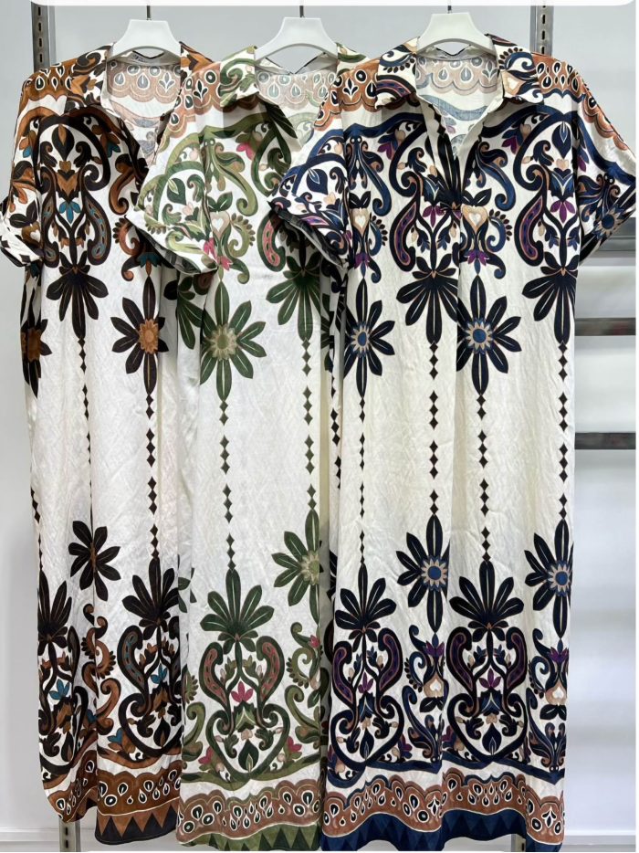 Vestido midi boho con cenefa estampada