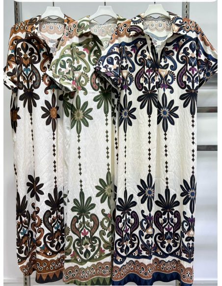 Vestido midi boho con cenefa estampada