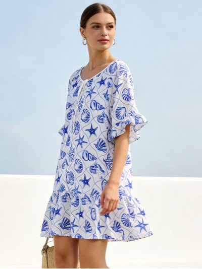 Vestido corto estampado marino con volantes