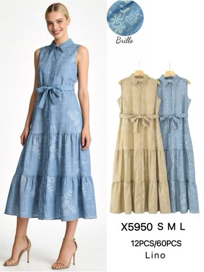 Vestido camisero de lino sin mangas con cinturón y strass 2