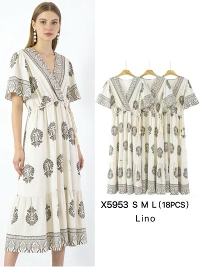 Vestido midi cruzado estampado con cordón 2