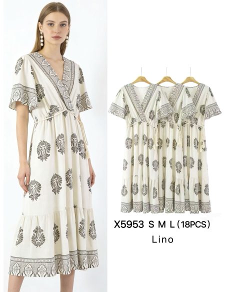 Vestido midi cruzado estampado con cordón