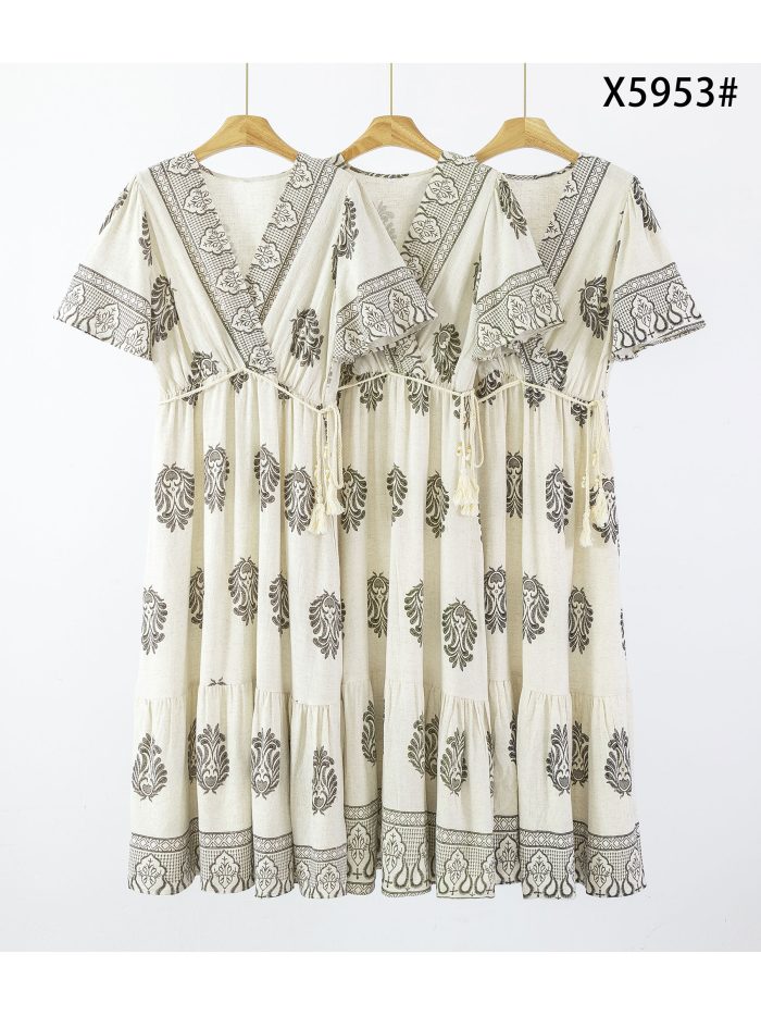 Vestido midi cruzado estampado con cordón