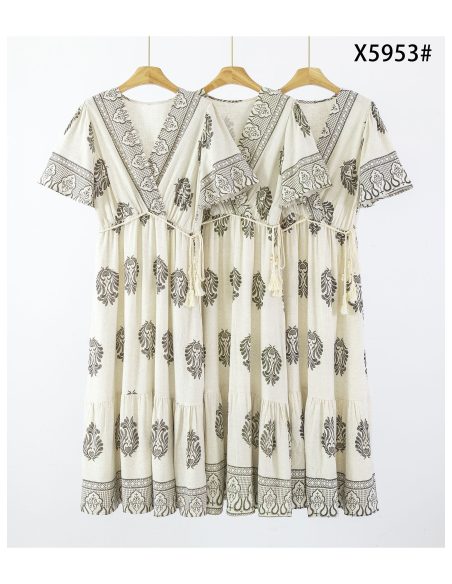 Vestido midi cruzado estampado con cordón