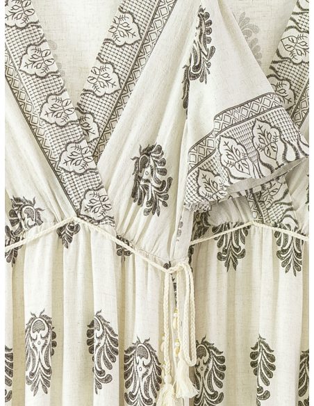 Vestido midi cruzado estampado con cordón