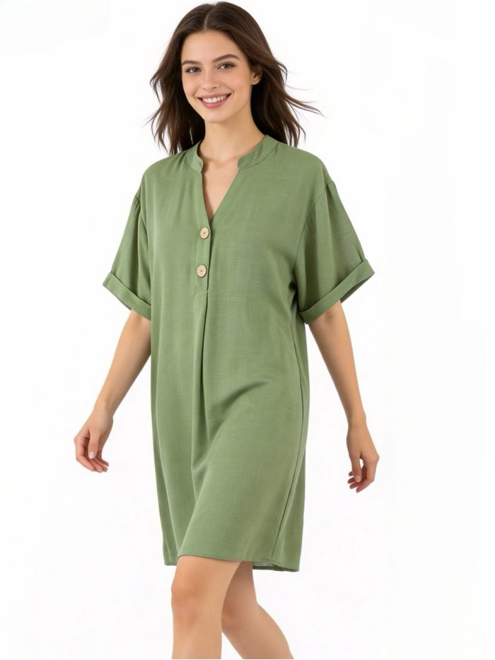 Locker sitzendes Leinenkleid mit kurzen Ärmeln