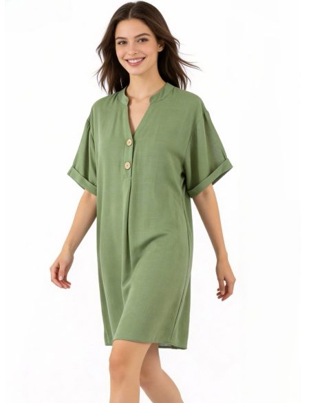 Locker sitzendes Leinenkleid mit kurzen Ärmeln