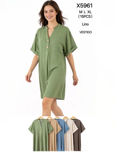 Vestido amplio de lino con manga corta 2