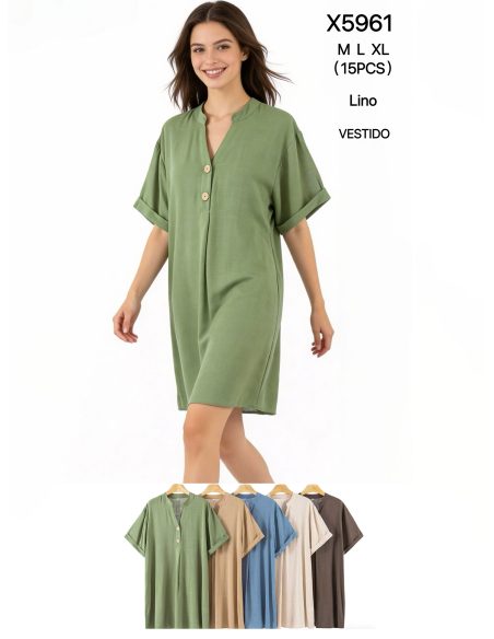 Locker sitzendes Leinenkleid mit kurzen Ärmeln